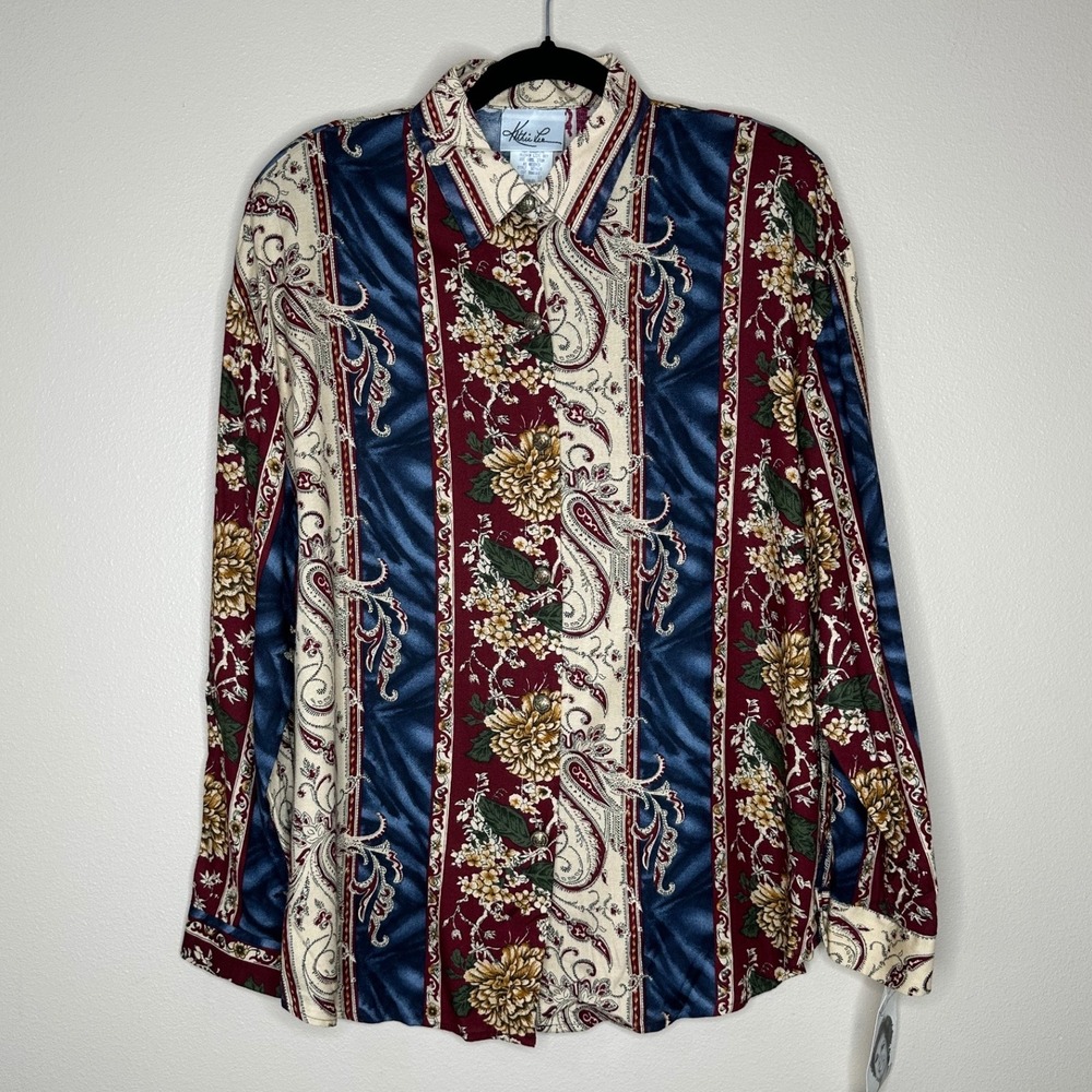 Kathie Lee Collection NWT VTG Long Sleeve Button Front Paisley‎ Print Blouse 12